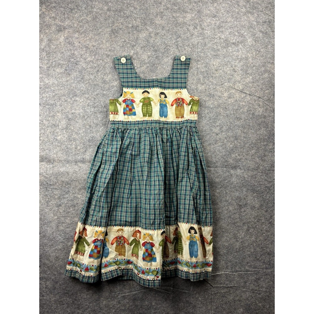 Clairewear by Julie fallone Plaid Farmer Prairie Smocked Dress Girls M? VTG